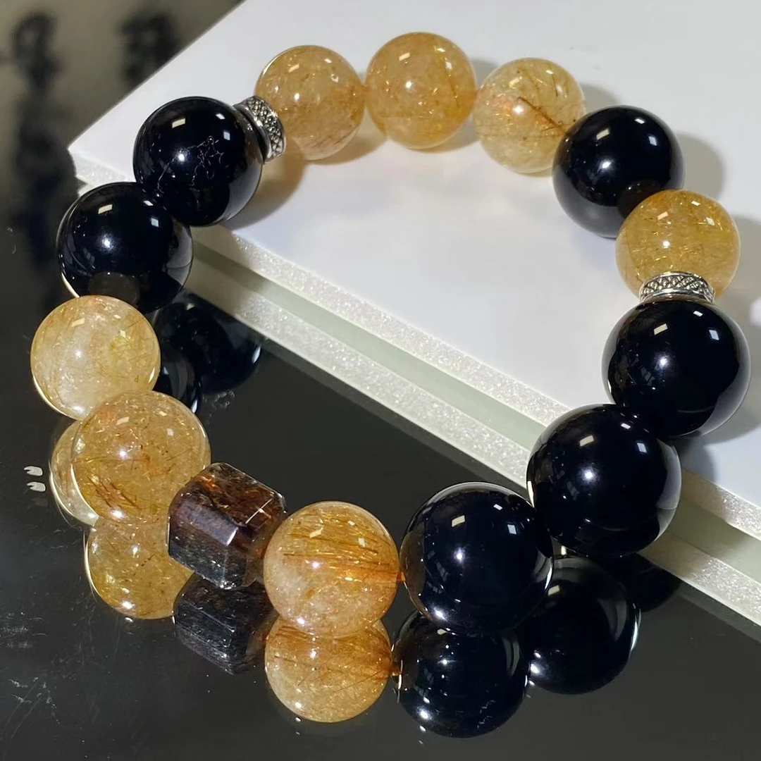 【光辉岁月】黑玛瑙发晶手串【孤品】