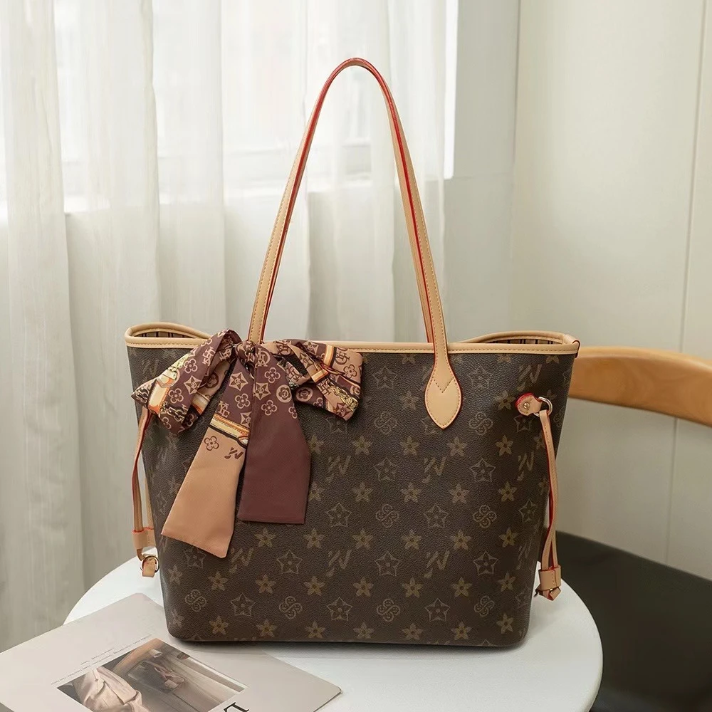 阿荣女士包包（时尚斜跨简约风棕色pvc方形饺子包大托特包）3278