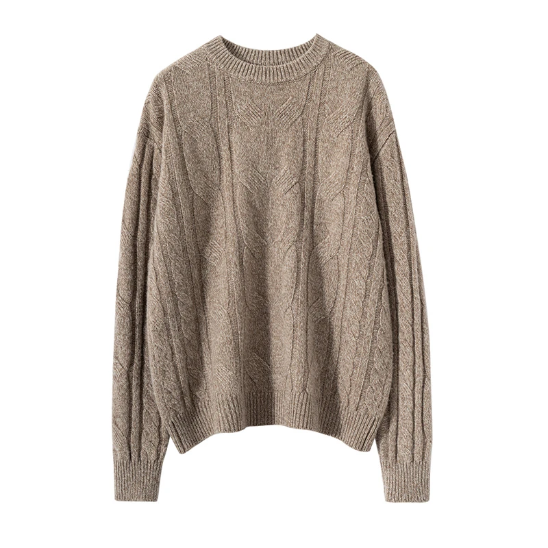 100%纯羊毛宽松加厚针织打底衫高级感衫女圆领上衣慵懒范毛衣