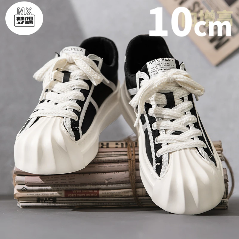 秋冬百搭板鞋男厚底贝壳头透气时尚休闲鞋高端内增高鞋男10cm潮鞋