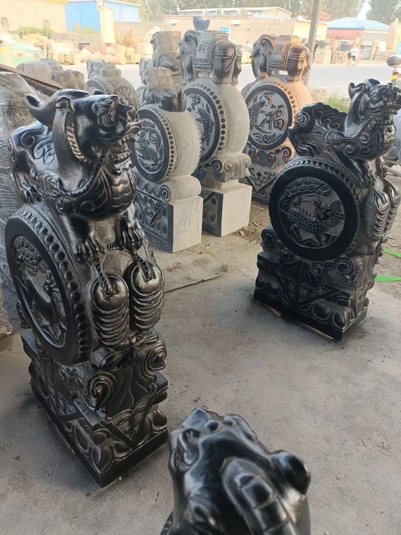 天然青石仿古麒麟貔貅抱鼓石一对石雕门墩大号狮子门口雕刻摆件