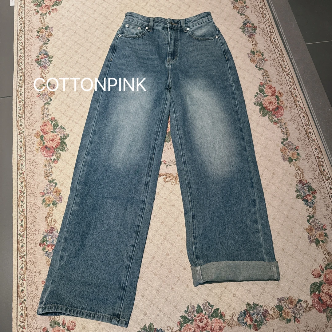COTTONPINK女装设计师款百搭直筒牛仔裤女
