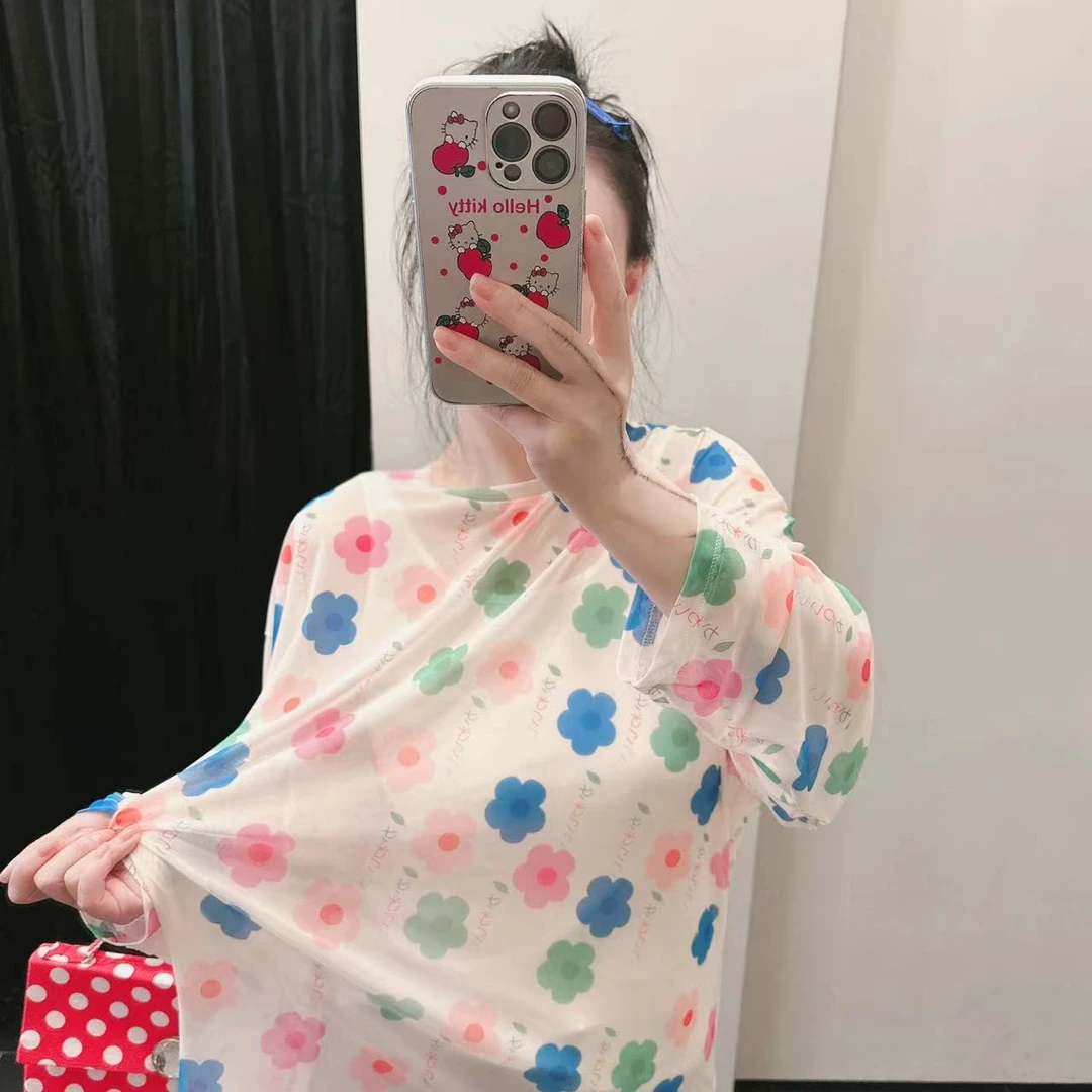 COTTONPINK防晒网纱衣上衣碎花夏季薄款宽松印花显瘦
