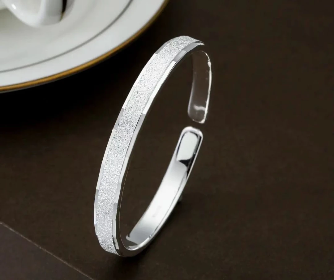 足银手镯 足银9999时尚轻奢爱如繁星满天星开口实心银手镯送女友