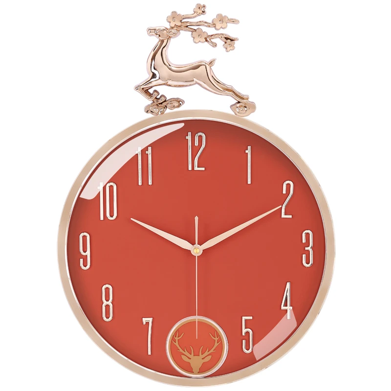 康巴丝智能家居石英钟轻奢鹿头挂钟静音机芯家用客厅钟表简约挂墙