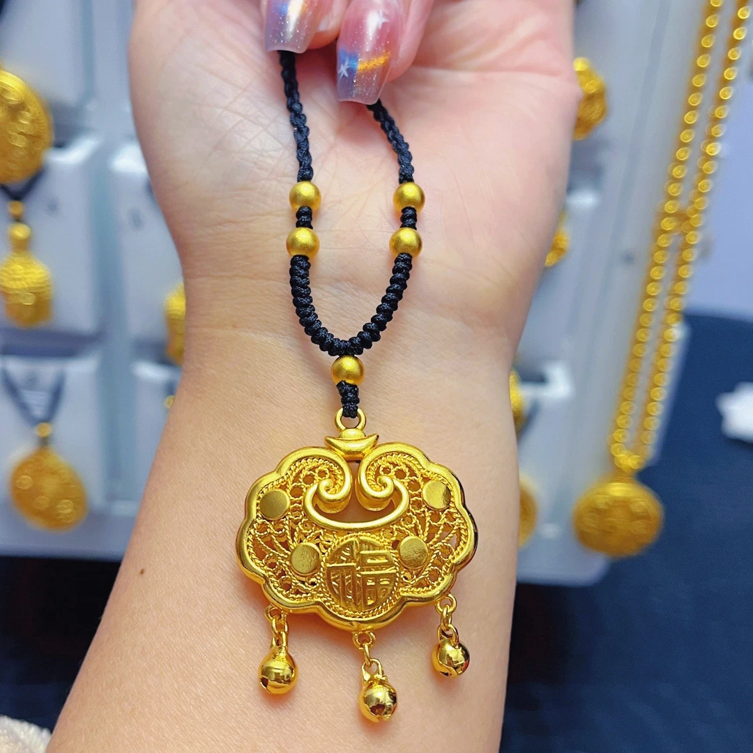 铜合金吊坠 精工款 平安百福锁铃铛吊坠时尚精美祥云锁项链毛衣链