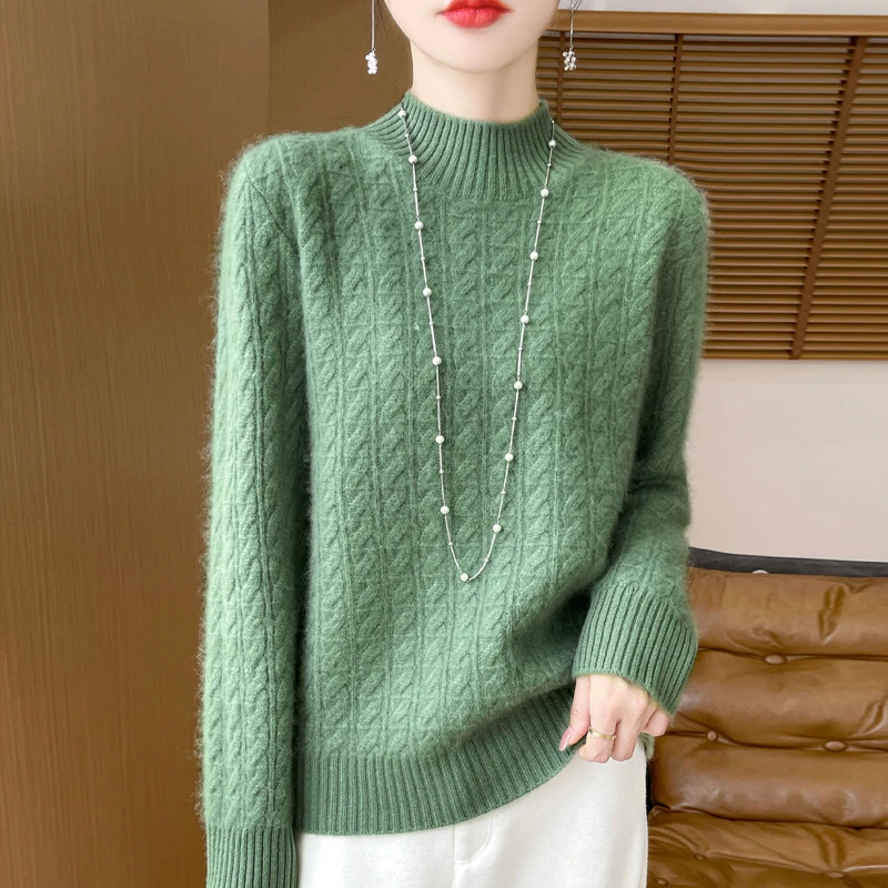 显瘦版型 100羊毛半高领加厚打底衫 宽松遮肉温柔气质挂