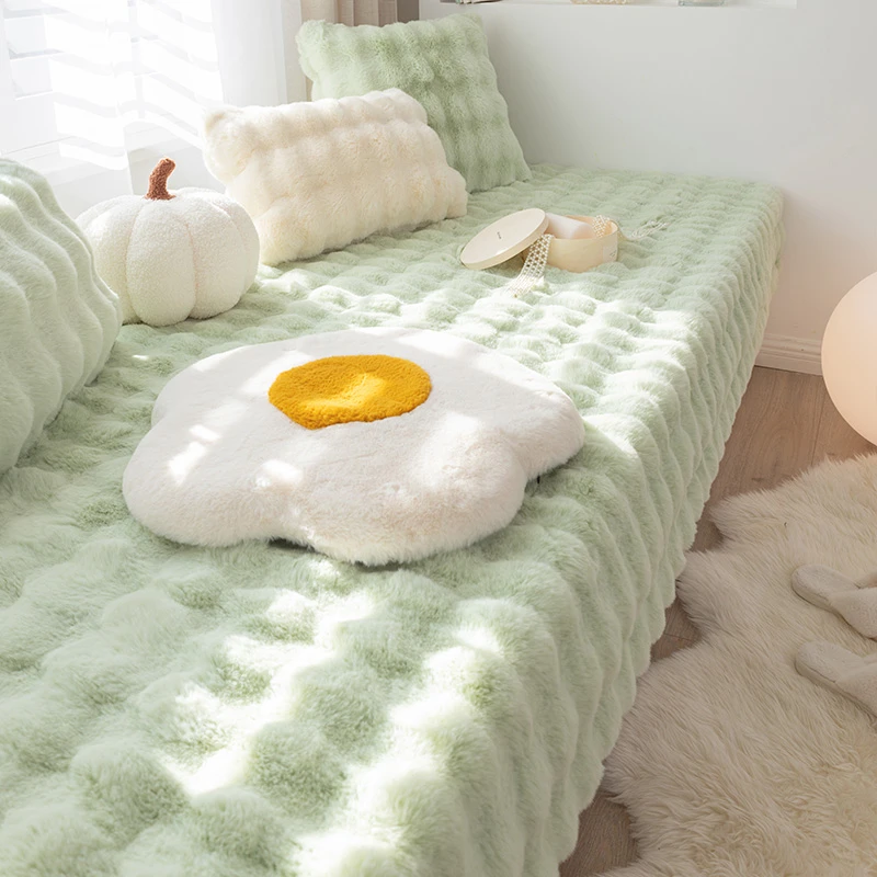兔毛绒飘窗垫冬季窗台垫2022新款阳台坐垫网红榻榻米定制垫子地毯