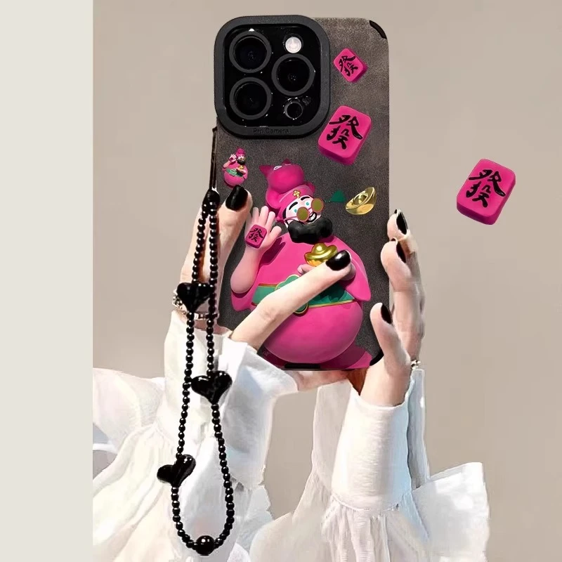 发财财神爷适用苹果16promax手机壳新年iPhone 17保护壳带手链14