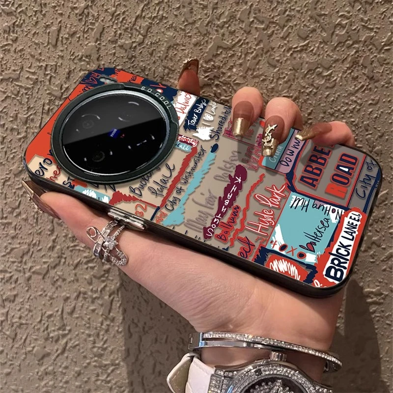 英文涂鸦适用vivox200手机壳x100ultra卡通保护壳x200pro情侣100