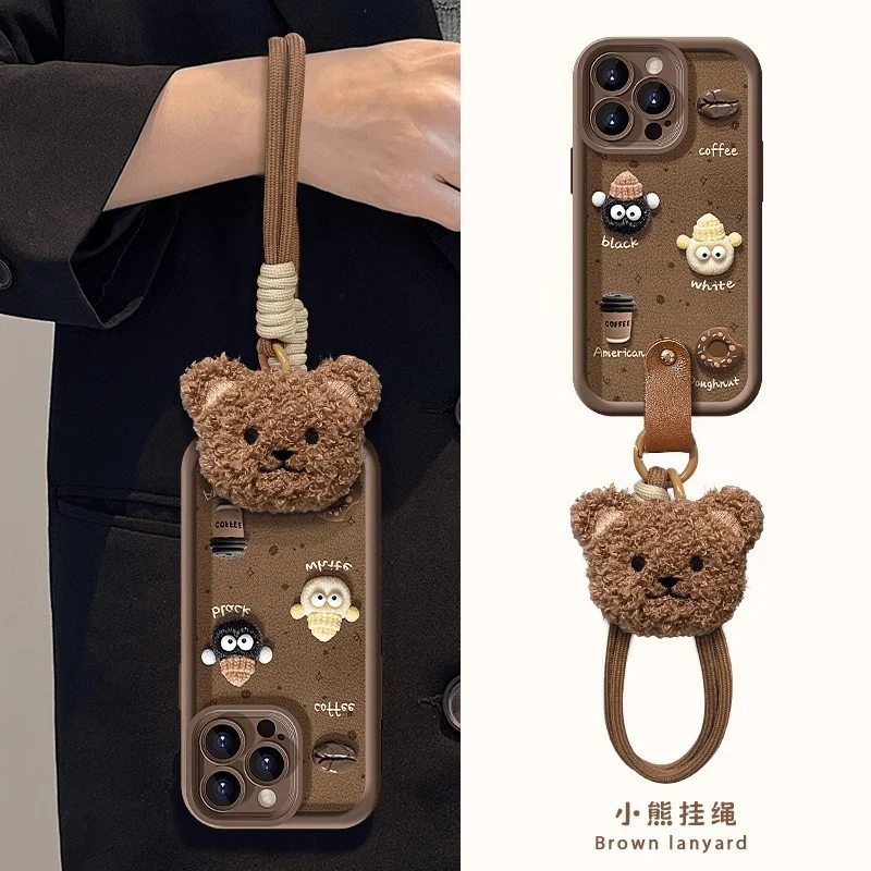 适用苹果16promax手机壳咖啡煤球iPhone15pro保护套卡通14pro创意