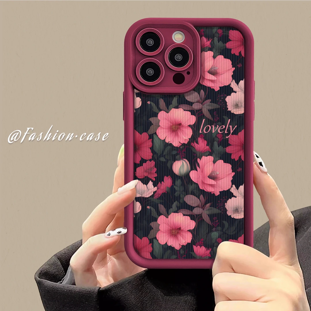 适用苹果15pro手机壳轻奢酒红色14promax硅胶全包防摔13p耐脏清新