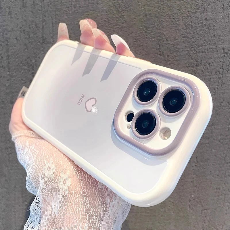 适用苹果16promax白色晕染爱心手机壳iPhone 17保护套15pro高级感