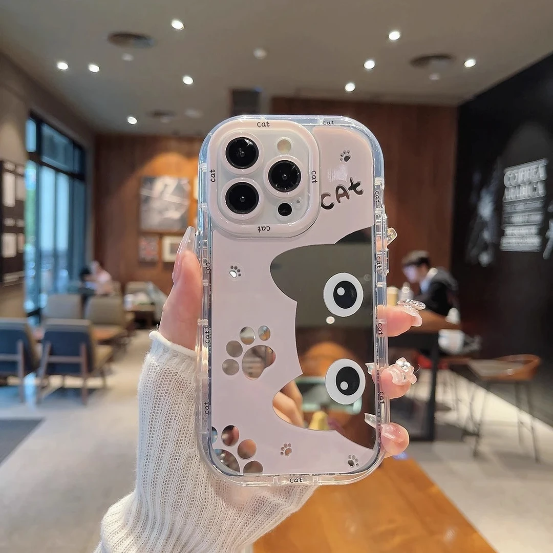 适用苹果17promax手机壳粉色猫咪镜面iPhone16pro卡通保护套17pm