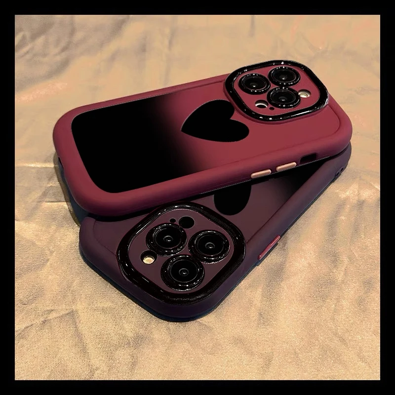 适用苹果16promax手机壳渐变黑色爱心15promax防摔14pro保护套