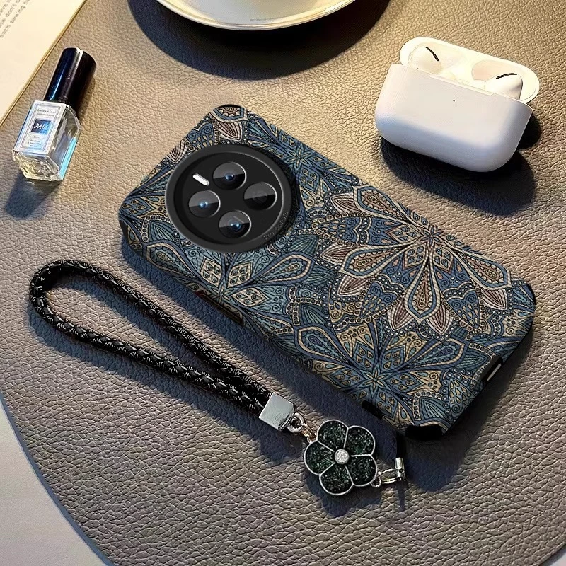 适用华为mate70p手机壳复古莲花图腾pura70保护壳全包硅胶mate60