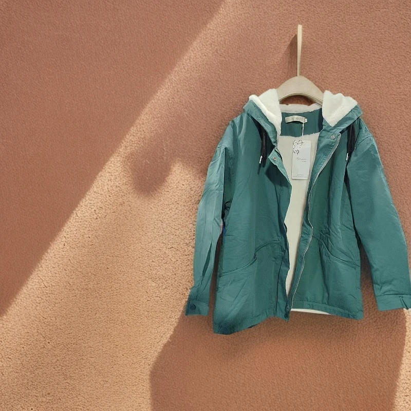 2129时尚毛绒连帽棉衣