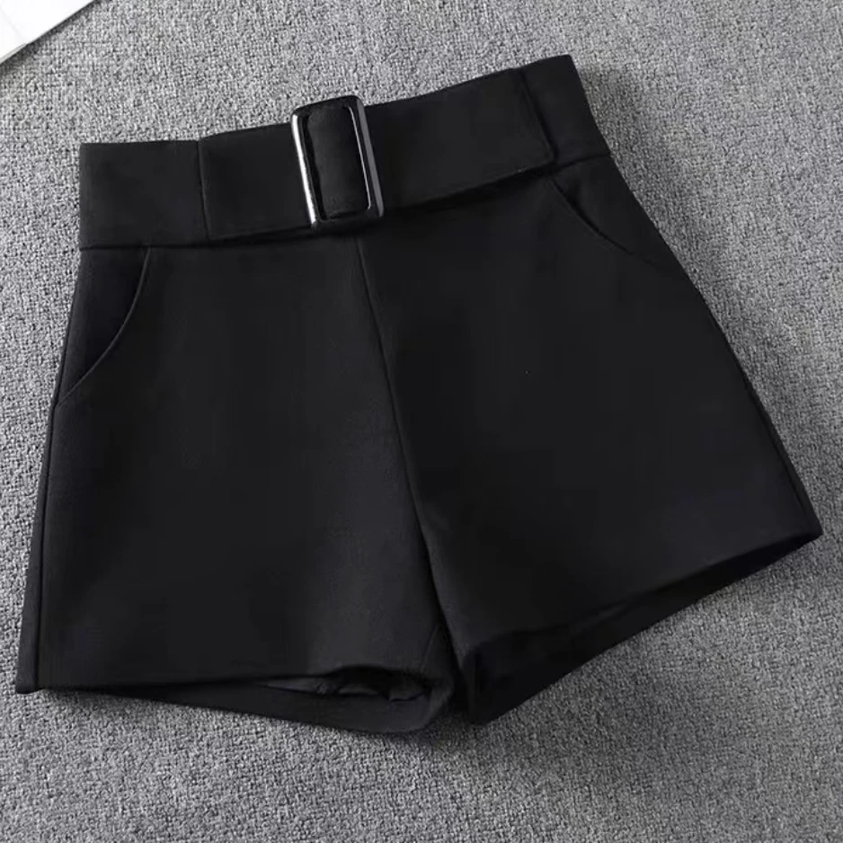 269时尚毛呢高腰短裤