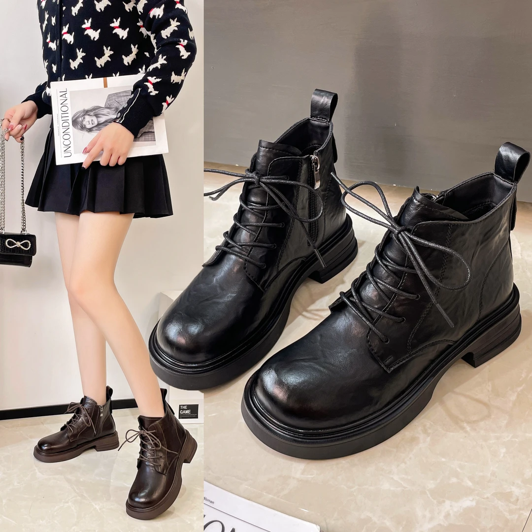 英伦风马丁靴女款2024新款春秋单靴爆款百搭厚底短靴子早秋季女靴