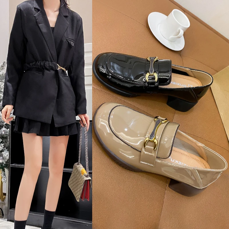 达莎琦春季新款时尚百搭休闲圆头舒适英伦风乐福鞋软底单鞋女6230