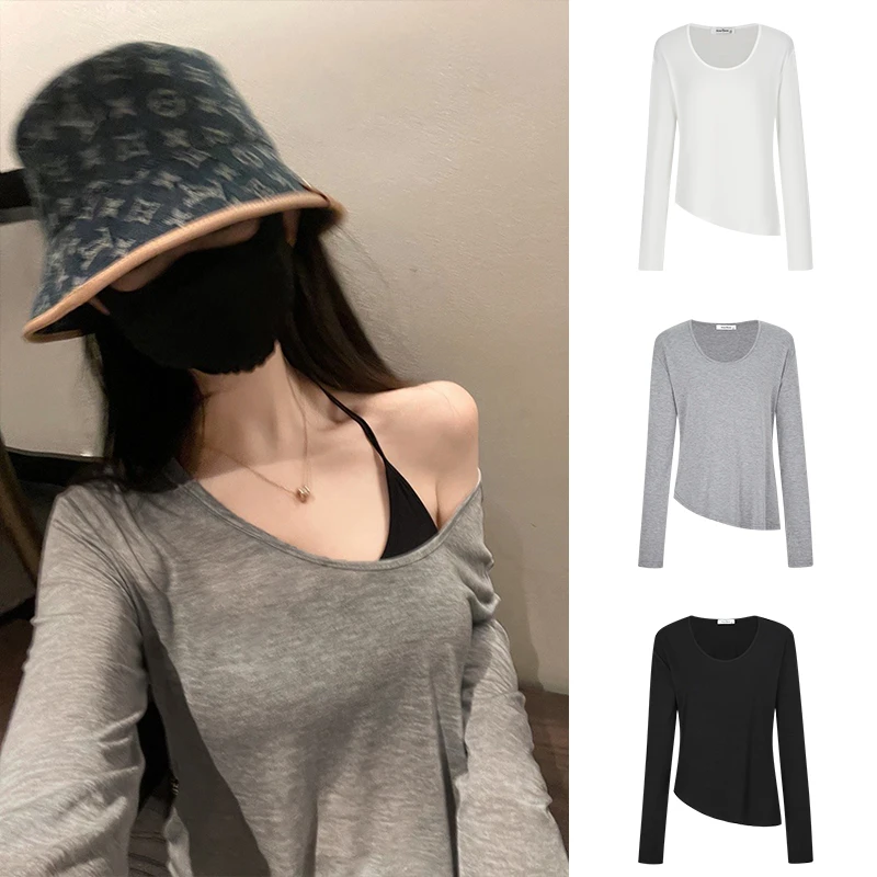 Moses queen/魔西女王纸片人面膜T不规则罩衫女薄款开叉长袖上衣