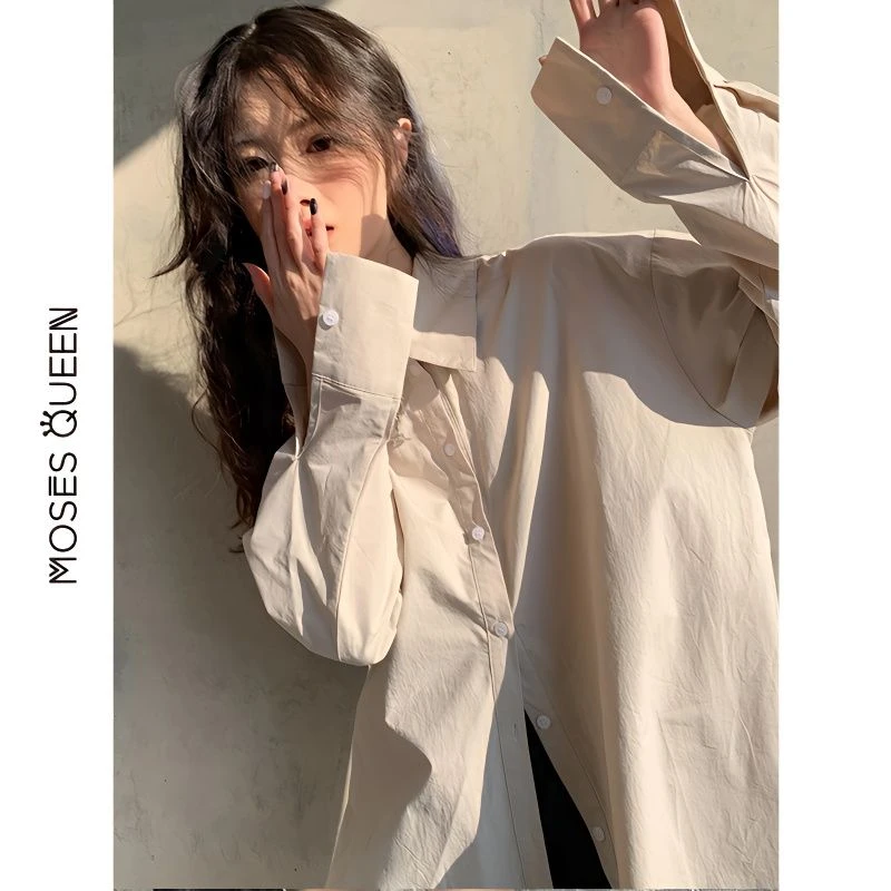 Moses Queen/魔西女王纯棉慵懒长袖衬衫女春新款宽松气质开衫外套