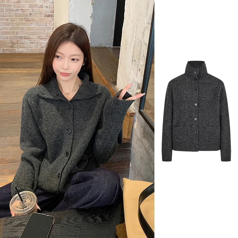 Moses Queen魔西女王软糯翻领针织开衫加厚保暖锁温毛衣外套