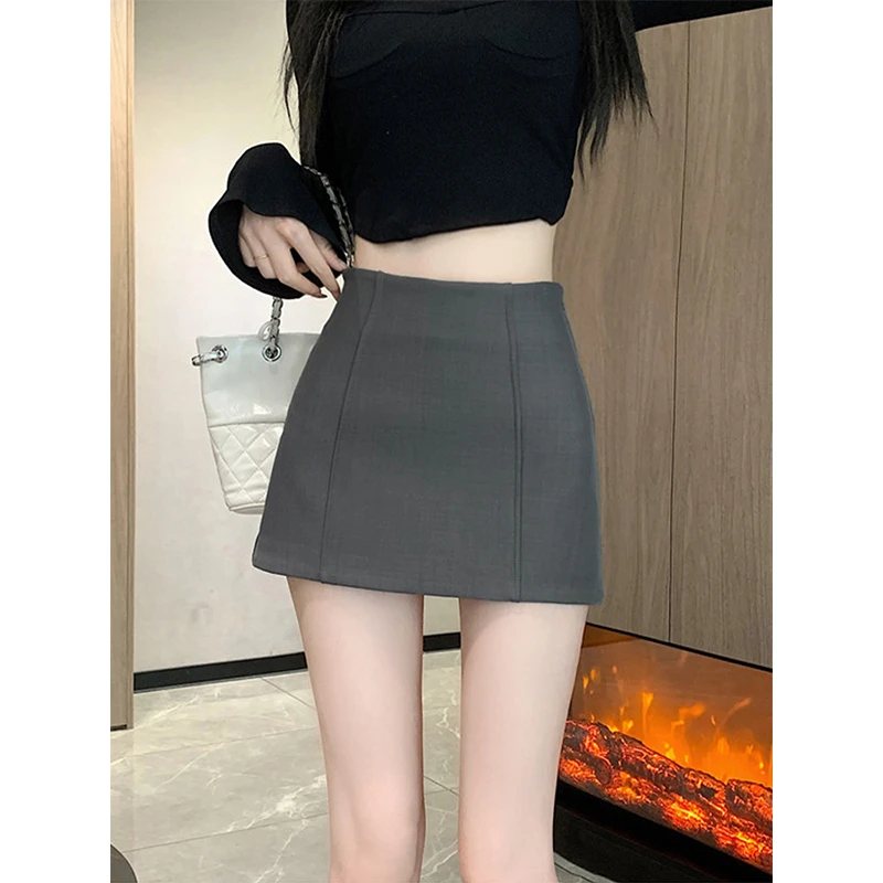 Moses Queen/魔西女王高级灰拼接设计包臀半身裙女防走光高腰短裙