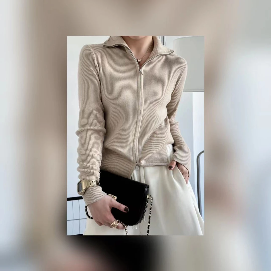 以赛亚 温暖 23年BY新款美拉德纯色高领竖条纹羊毛针织打底衫2391