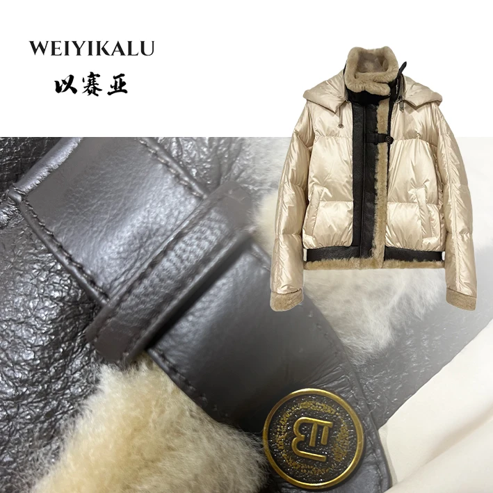 以赛亚 冬幕将至 24年LMT新款连帽拼皮毛一体白鹅绒羽绒服女 8058