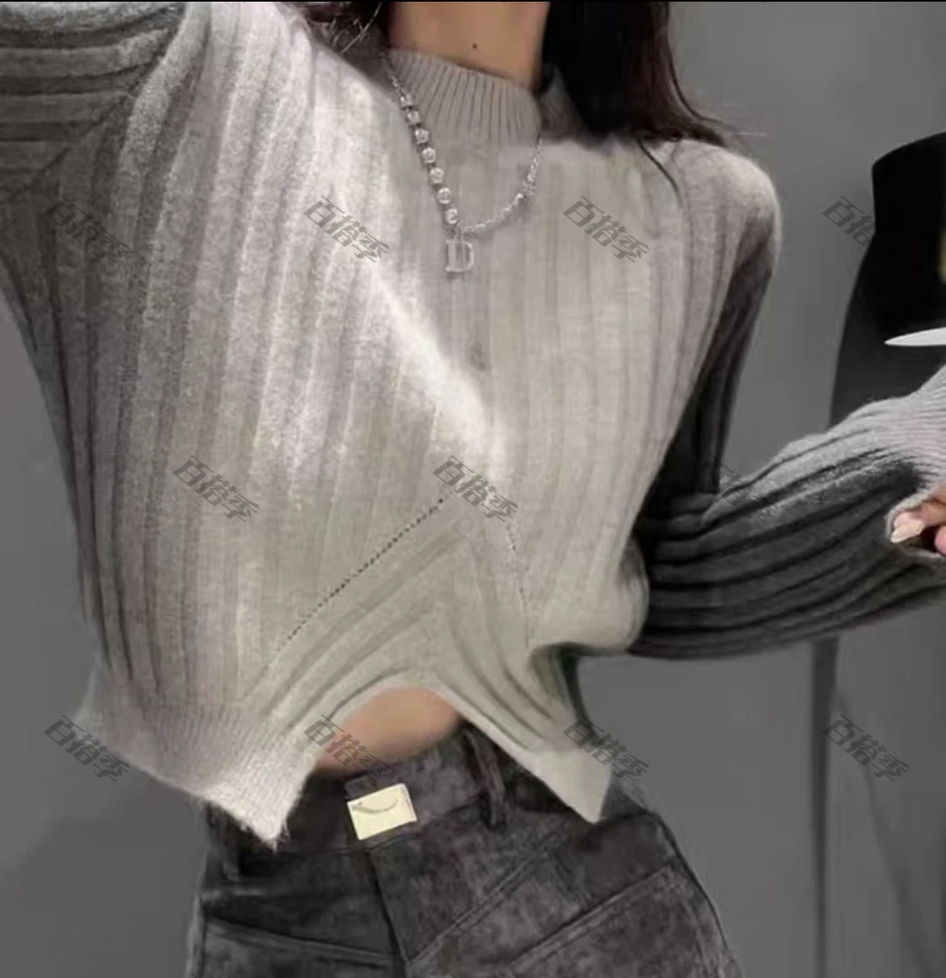 工厂店-早秋款2023新款渐变色显瘦气质百搭网红设计感毛衣上衣