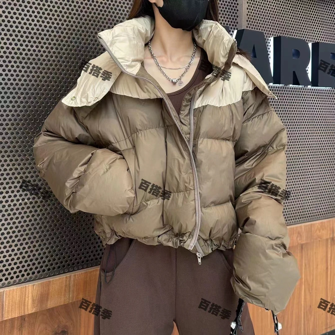 工厂店-秋冬款韩版女士冬季立领短款保暖加厚潮流百搭棉服连帽