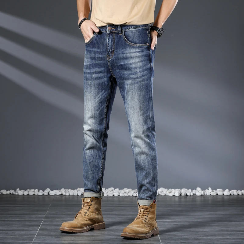 【1新品定制】2023高端重工水洗修身时尚男士潮流中腰百搭牛仔裤男
