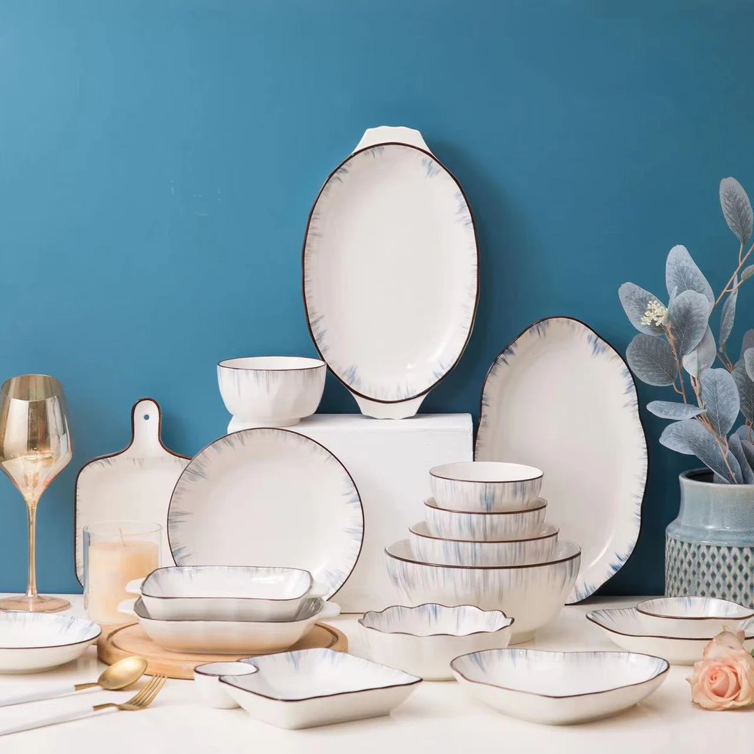 时空陶瓷日式简约颜值釉下彩家用米饭碗面碗菜盘烤盘盘子整套餐具