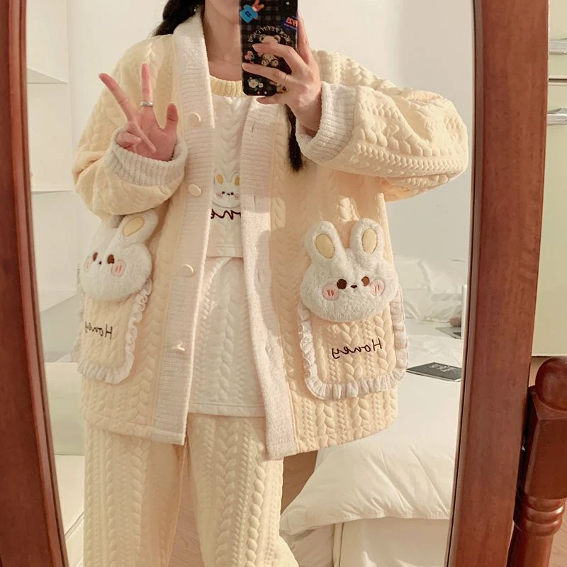 三件套月子服春秋冬季产后加厚空气棉怀孕期孕妇哺乳睡衣喂奶家居