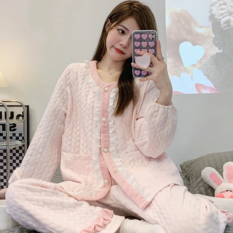 中厚度月子服春秋冬产后加厚夹棉冬季款哺乳喂奶孕妇睡衣家居套装