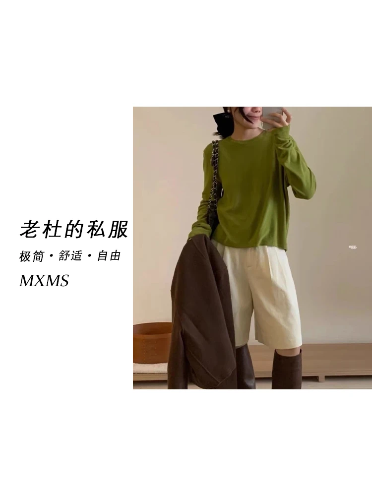 （美熙美树）241212-Q韩系显瘦百搭时尚纯色净版修身长袖圆领打底衫