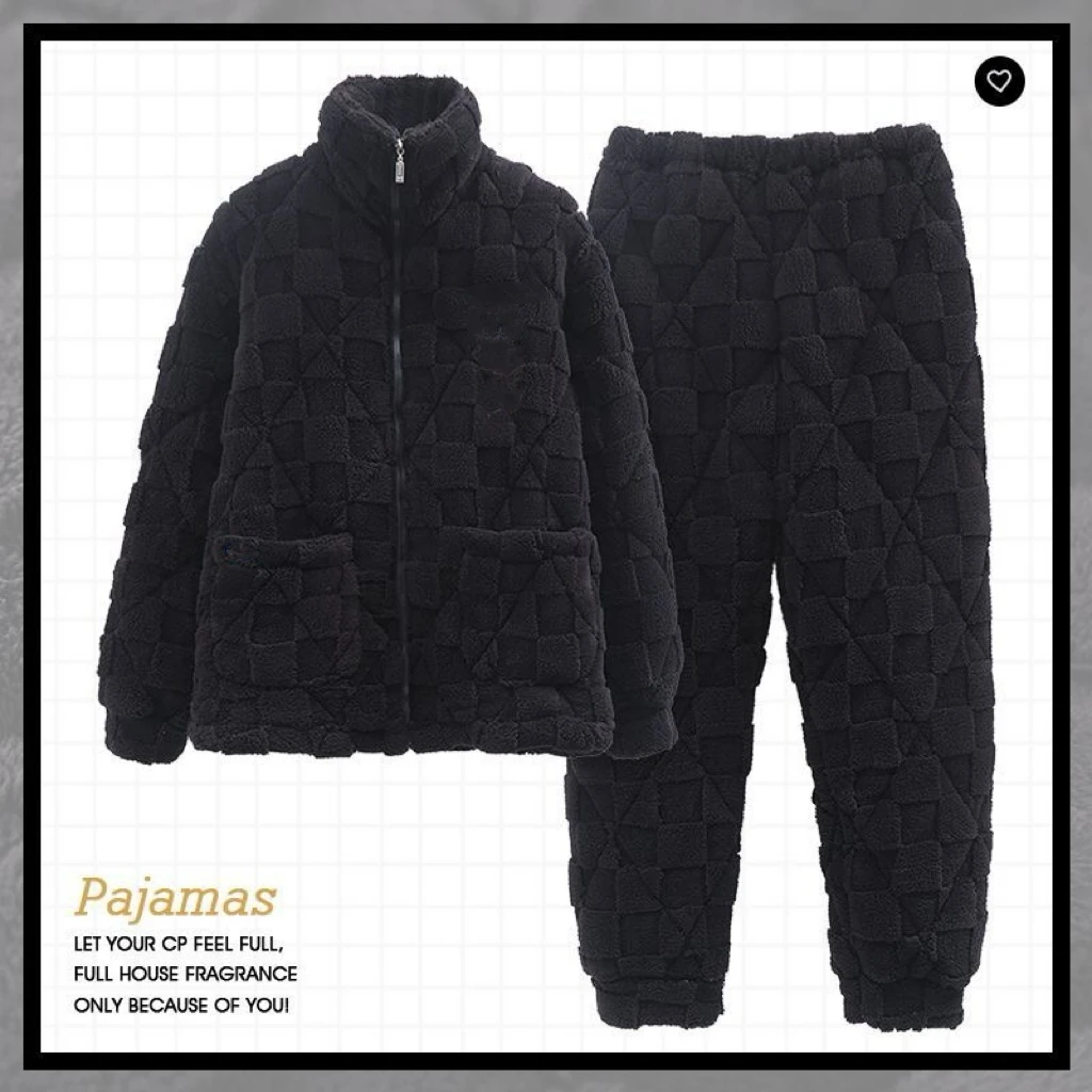 秋冬季三层夹棉加绒加厚男士睡衣