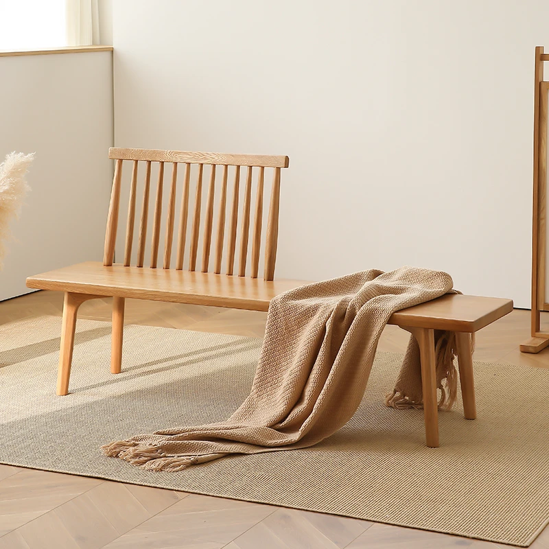 长友温莎长板凳北欧原木风全实木白橡木大板桌搭餐椅凳长条凳阳台