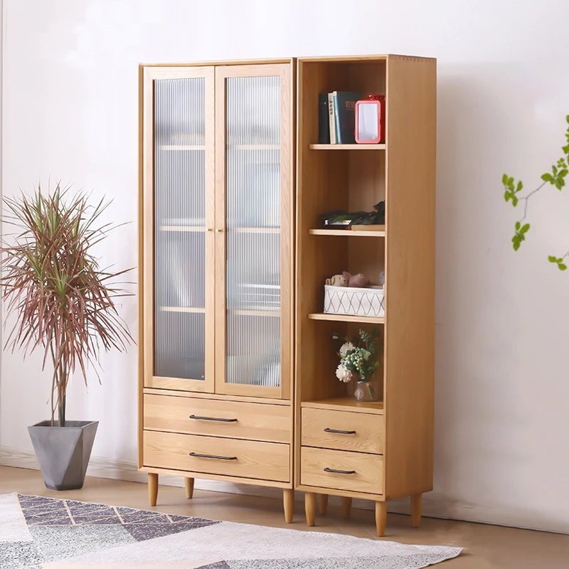 晴天书柜全实木组合柜一体靠墙落地书本收纳柜北欧客厅柜子餐边柜