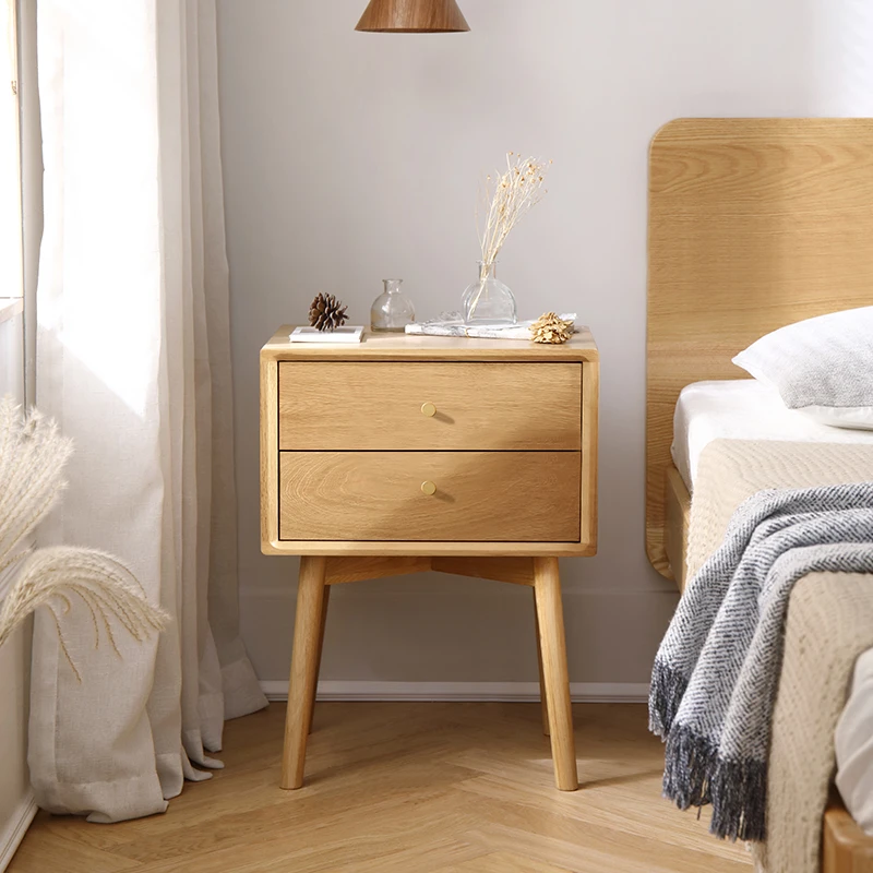 长友云端床头柜北欧风全实木白橡木卧室双抽储物柜收纳柜松弛感