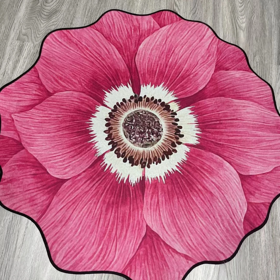 【拓美熙】粉色花朵100直径圆形电脑椅床边入户衣帽间地毯地垫