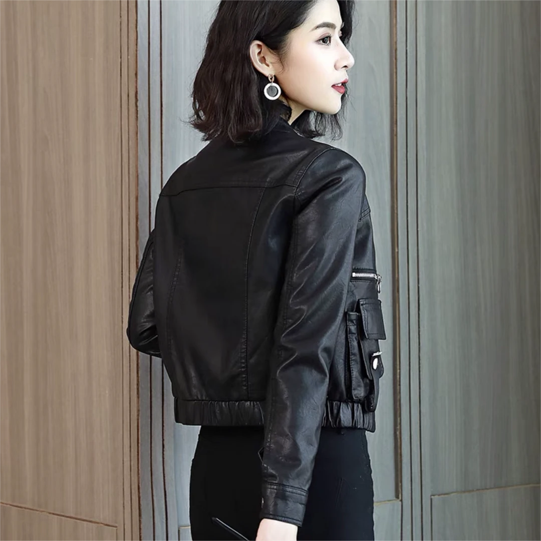 皮衣外套女2024春秋新款韩版PU皮夹克宽松时尚工装风百搭机车服潮