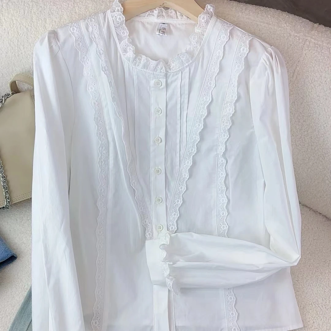 CS1108蕾丝气质长袖白色时尚打底洋气显瘦女士长袖衬衫