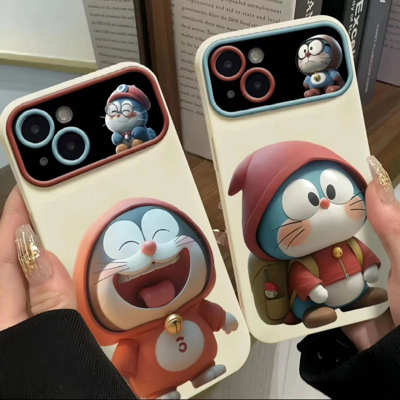 卡通叮当猫苹果15手机壳iPhone13/14proamx大视窗12/11可爱xr防摔