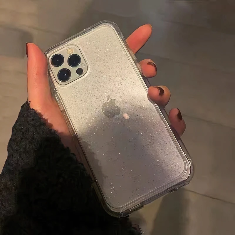 小众ins高级透明闪粉iPhone14promax手机壳苹果13女15软xr/12套11