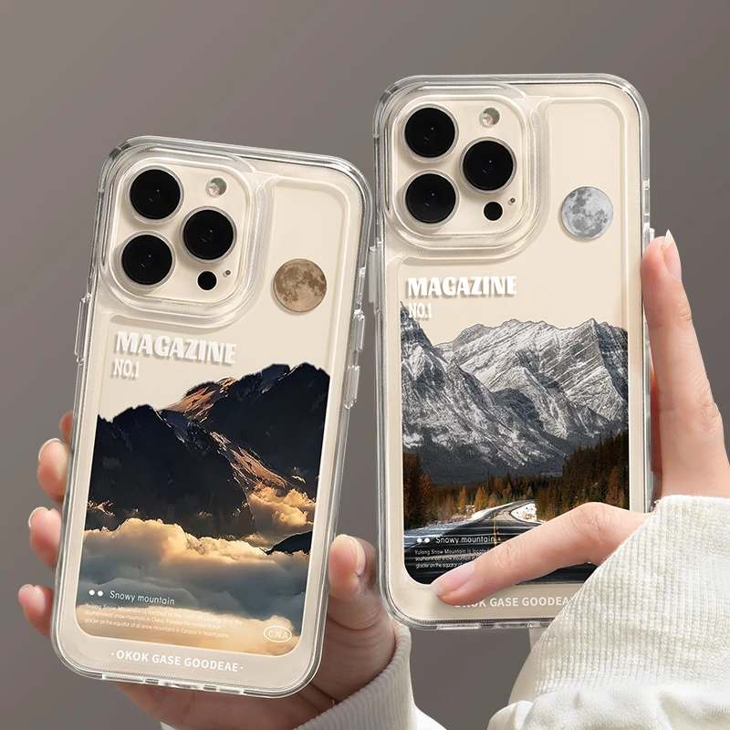 风景绘画适用苹果16P手机壳iPhone15/14高级感13创意12全包防摔11