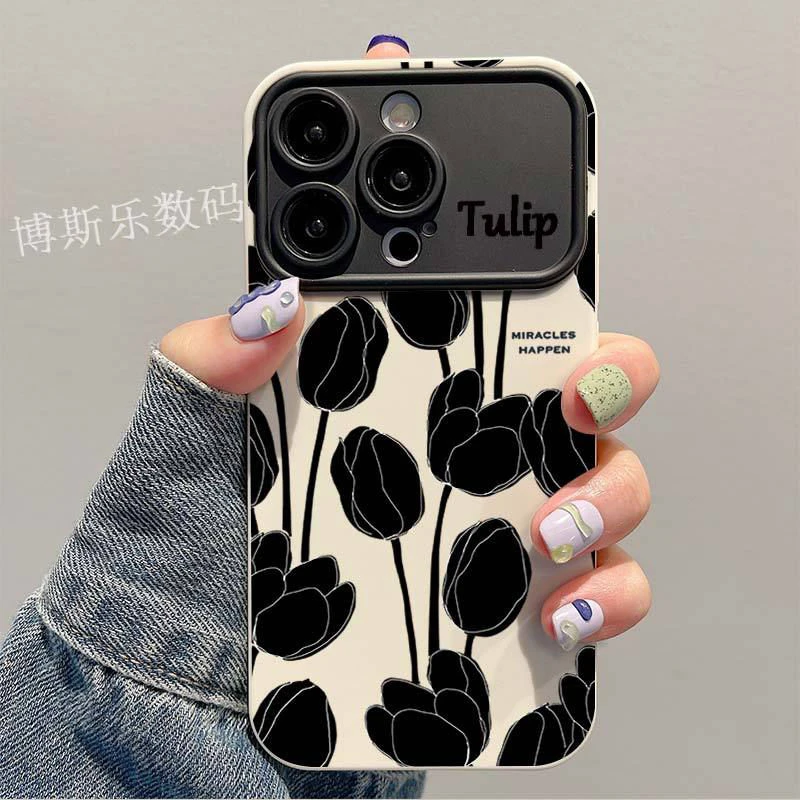 ins郁金香苹果13手机壳iPhone15/14promax简约12/11小众xr网红8p