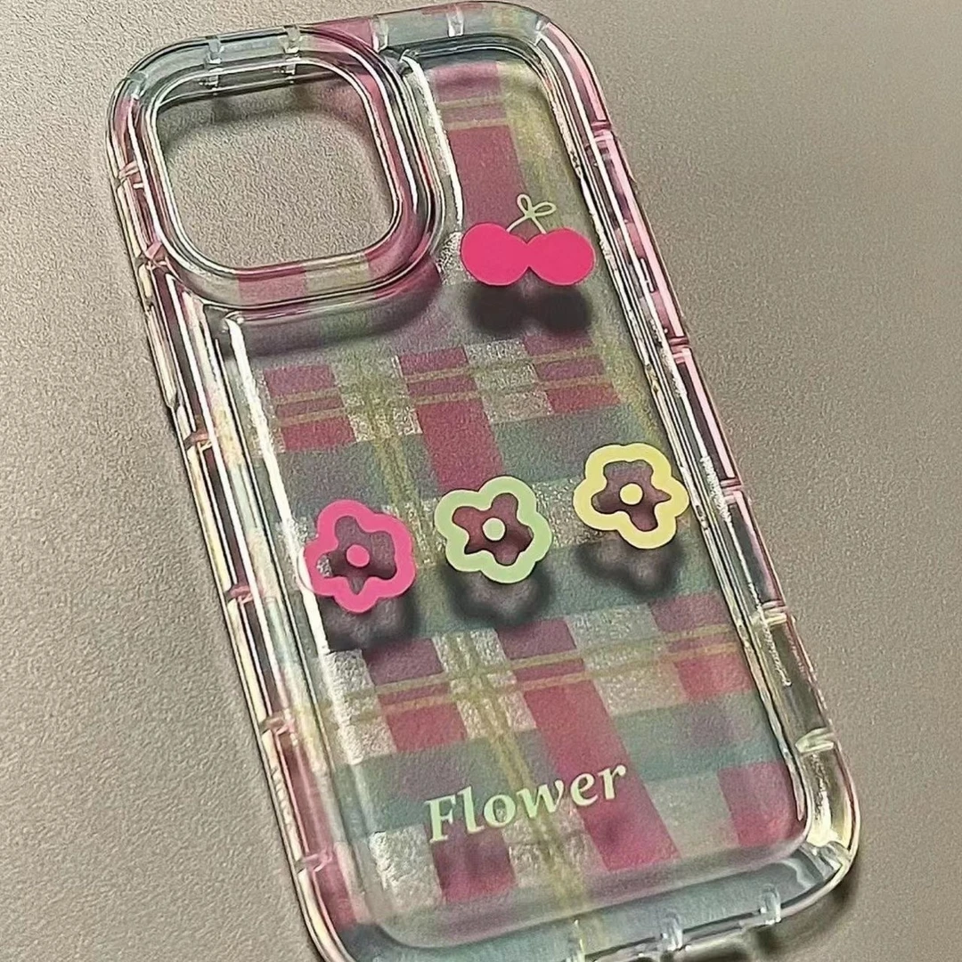 个性格纹小花苹果14promax手机壳13气囊12/11复古7/8P透明xs/xr软
