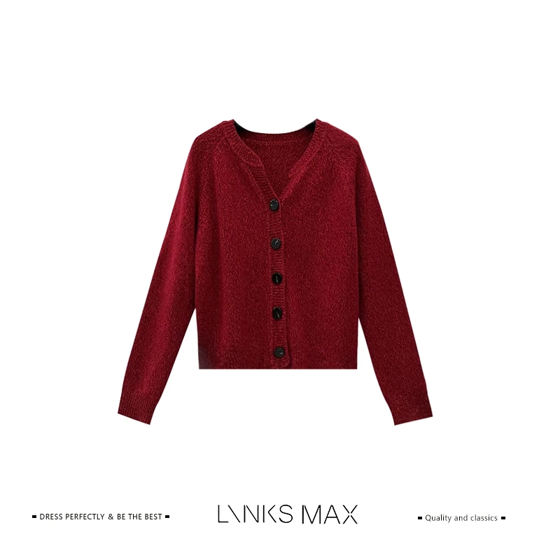 Links Max复古慵懒氛围微醺Ruby红针织衫42490